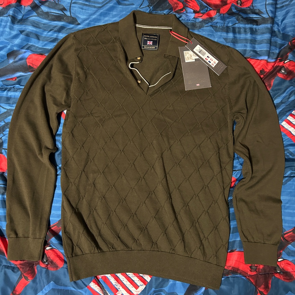 NWT | GUIDE LONDON Premium Range - Men’s Diamond Knit Sweater - Olive